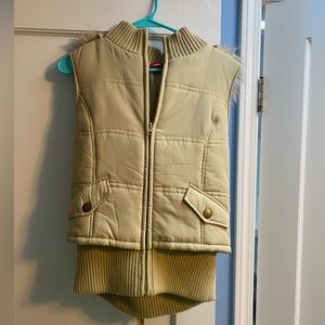 Beige Lace Up Vest with Faux Fur Hood - Size L